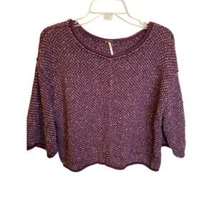 Free People Crop Sweater Purple Marbled 3/4 Sleeves Sz XS Oversized